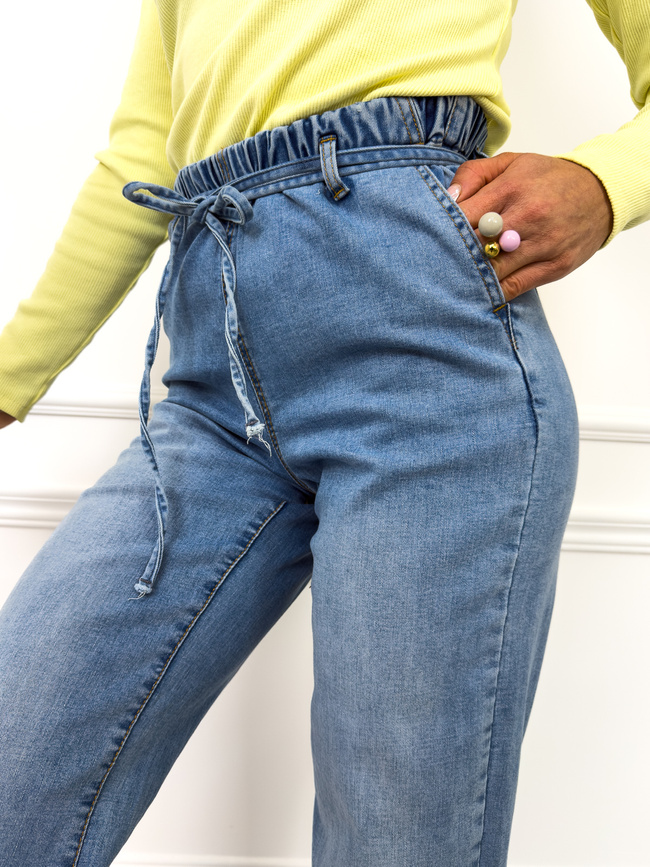 SPODNIE JEANSOWE Z SZEROKIMI NOGAWKAMI I WIĄZANIEM W PASIE