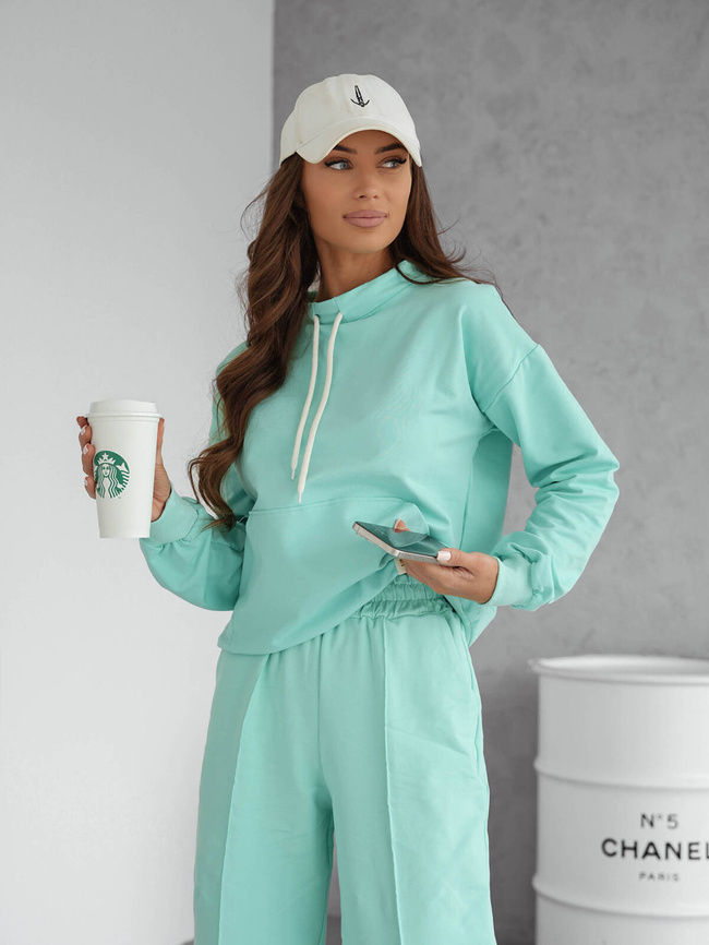 KOMPLET BAWEŁNIANY BLUZA Z SZNURKAMI+SPODNIE- MIĘTOWY