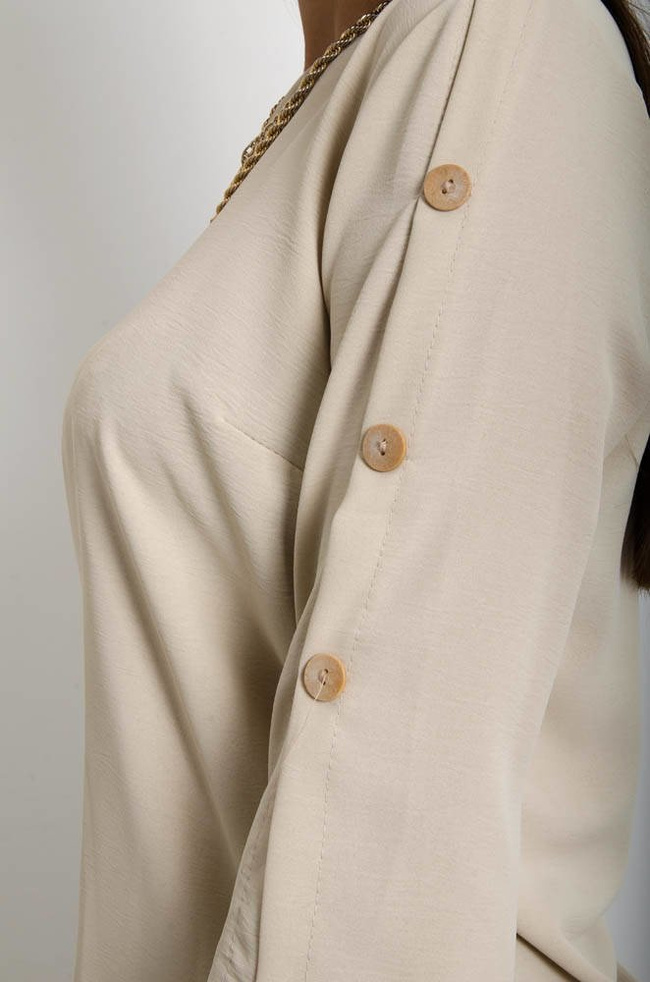 BEŻOWA ELEGANCKA BLUZKA W SZPIC