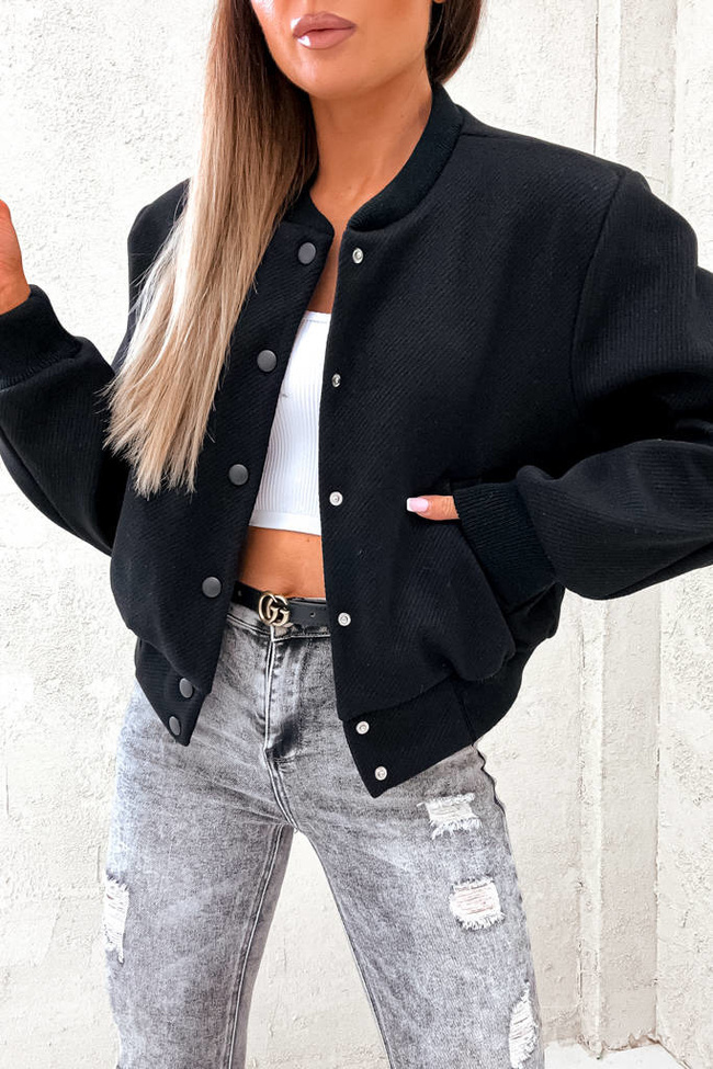 KURTKA OVERSIZE BOMBERKA ZAPINANA NA GUZIKI- CZARNA
