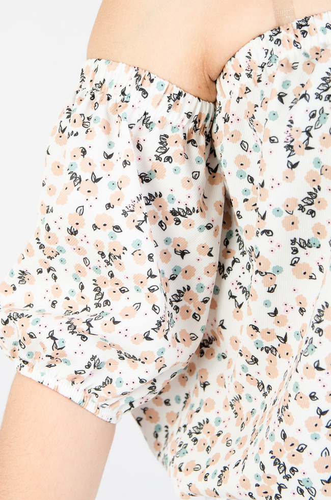 BIAŁA BLUZKA HISZPANKA W DROBNE KWIATY 