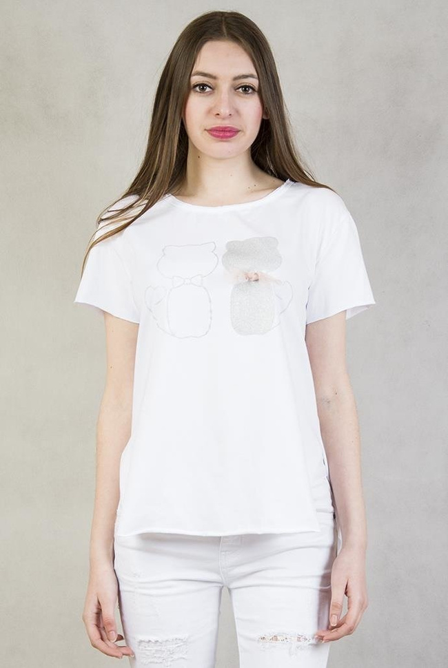 Biała bluzka z kotkami i kokardką