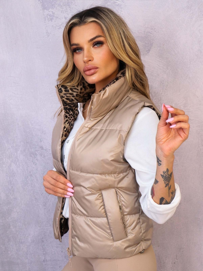 KRÓTKA DWUSTRONNA KAMIZELKA Z KIESZENIAMI- BRĄZOWA