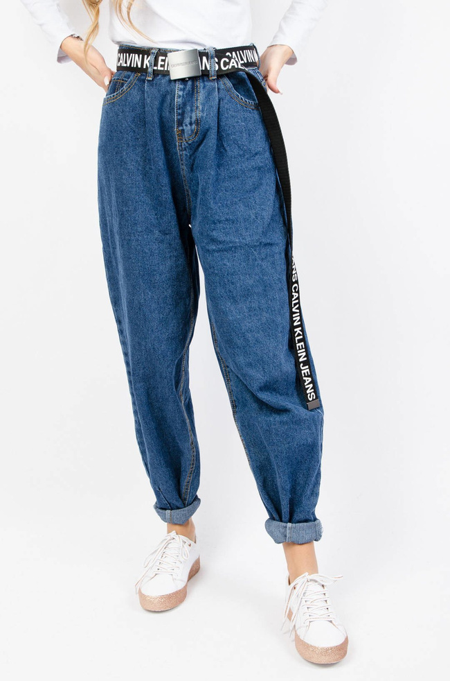 GRANATOWE SPODNIE MOM JEANS Z WYSOKIM STANEM