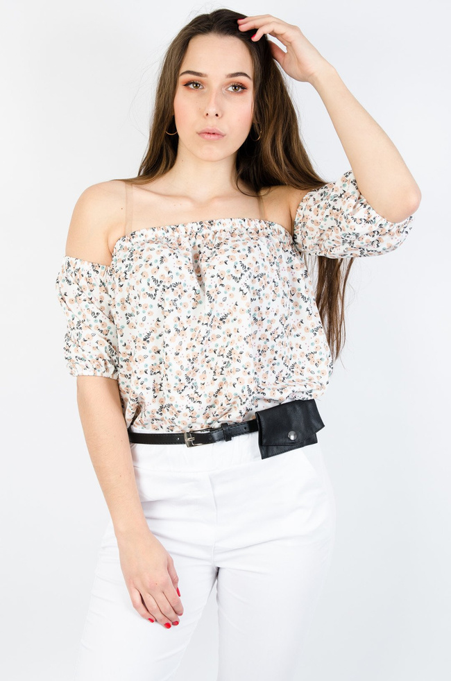 BIAŁA BLUZKA HISZPANKA W DROBNE KWIATY