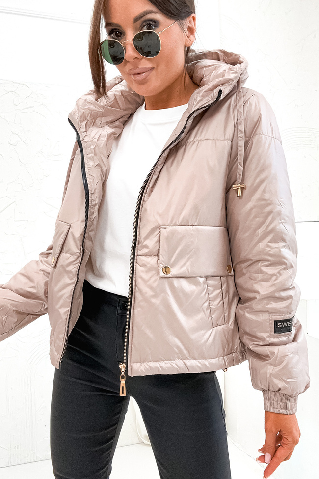 KURTKA ASYMETRYCZNA ZE ZŁOTYMI ELEMENTAMI- BEŻOWA