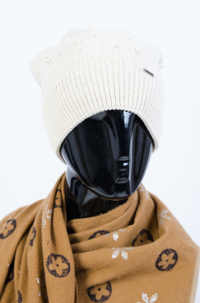 CZAPKA SMERFETKA Z KORALIKAMI W KOLORZE KREMOWYM