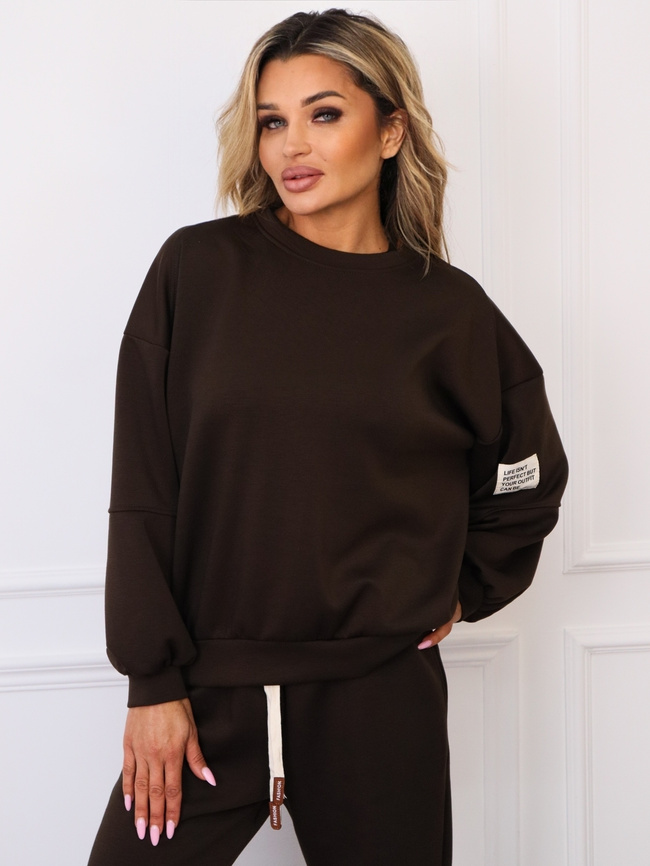 KOMPLET DRESOWY MASEŁKO BLUZA + SPODNIE- CZEKOLADOWY