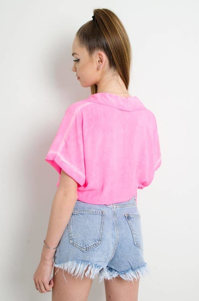 KOSZULA WIĄZANA Z KIESZENIAMI - RÓŻOWA