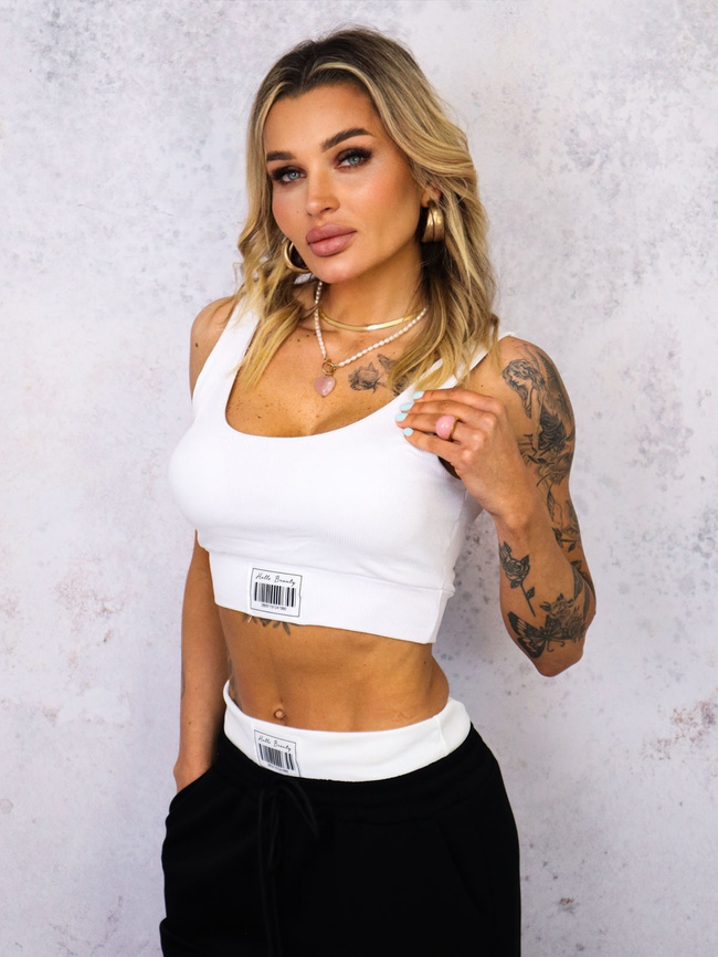 KOMPLET DRESOWY TOP Z NASZYWKĄ+ SPODNIE Z KONTRASTOWYM PASEM- CZARNY