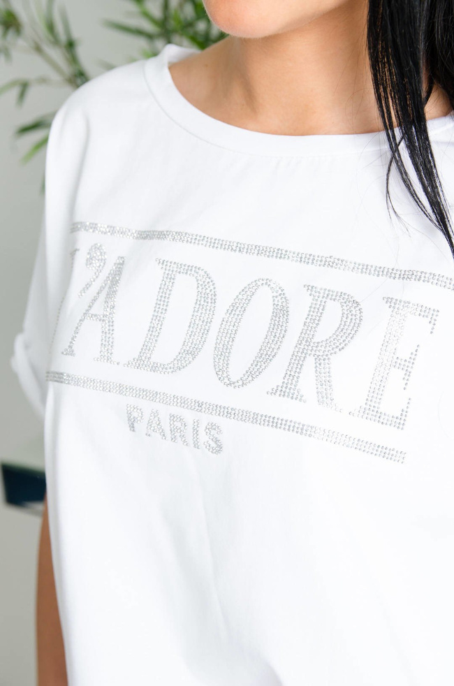 BIAŁA BLUZKA OVERSIZE Z NAPISEM J'ADORE PARIS
