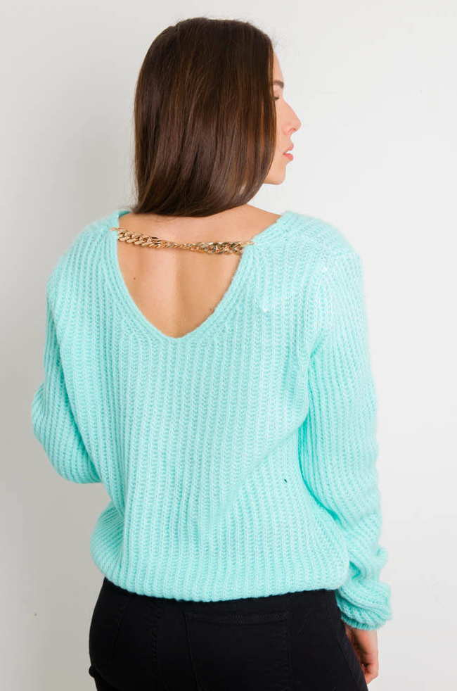 TURKUSOWY SWETER Z ŁAŃCUSZKIEM