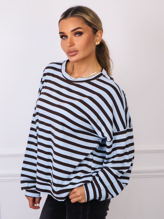 BLUZKA OVERSIZE W PASKI- NIEBIESKA