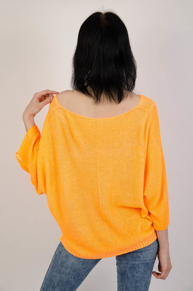 Pomarańczowy neonowy sweter nietoperz