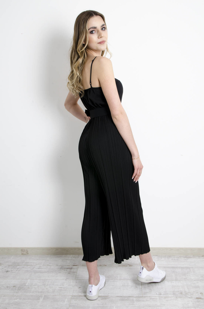 KOMBINEZON GORSETOWY Z PLISOWANYMI NOGAWKAMI CZARNY