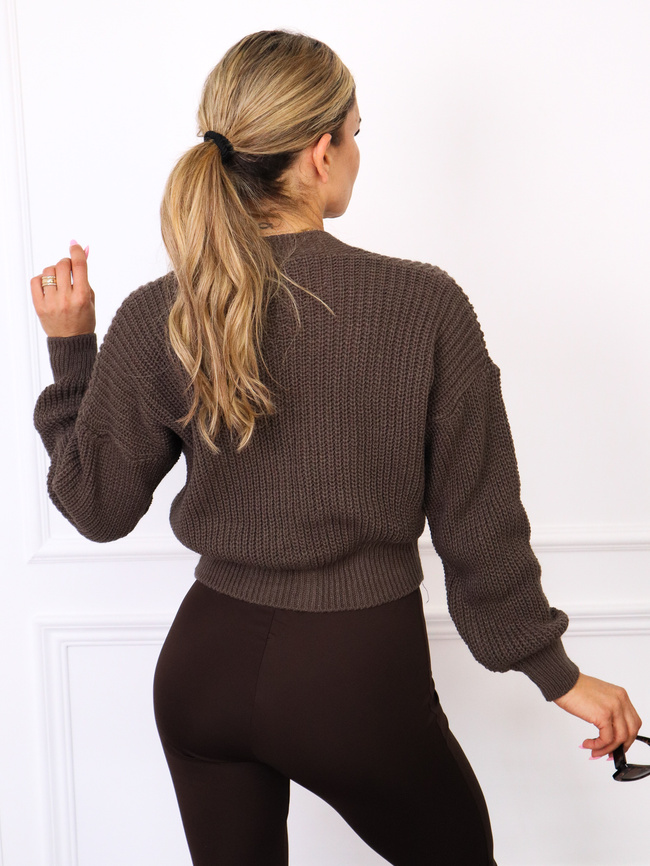 SWETER KARDIGAN ZAPINANY NA GUZIKI- BRĄZOWY