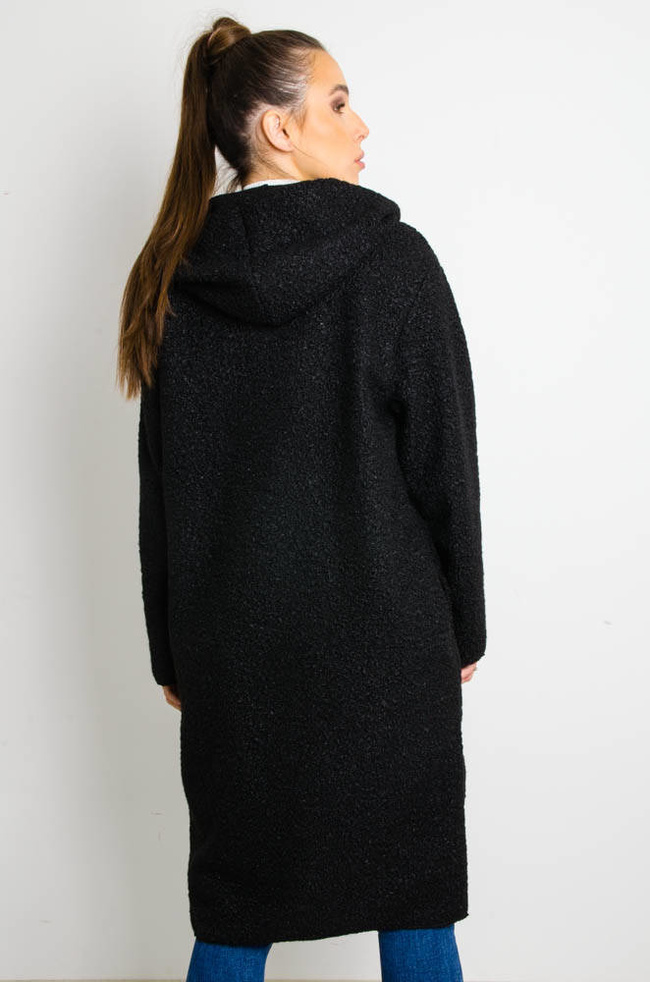 CZARNY MELANŻOWY PŁASZCZ Z WYCIĘCIEM