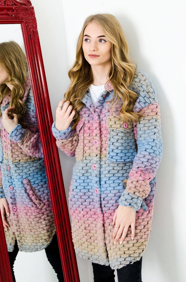 WIOSENNY PŁASZCZYK MULTIKOLOR - NIEBIESKO-RÓŻOWY