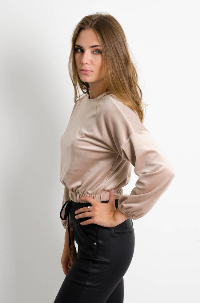 BEŻOWA KRÓTKA BLUZA WELUROWA