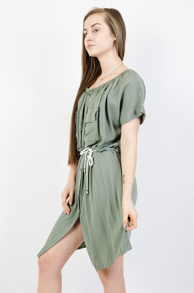 ZIELONA SUKIENKA HISZPANKA NA GUMCE WIĄZANA W PASIE