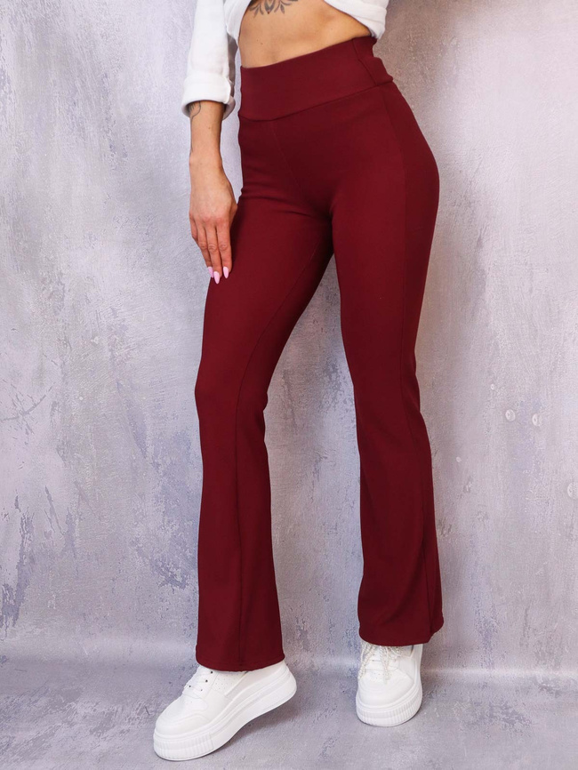 LEGGINSY PRĄŻKOWANE DZWONY- BORDOWE