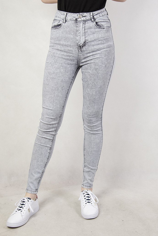 Szare spodnie marmurkowe skinny jeans