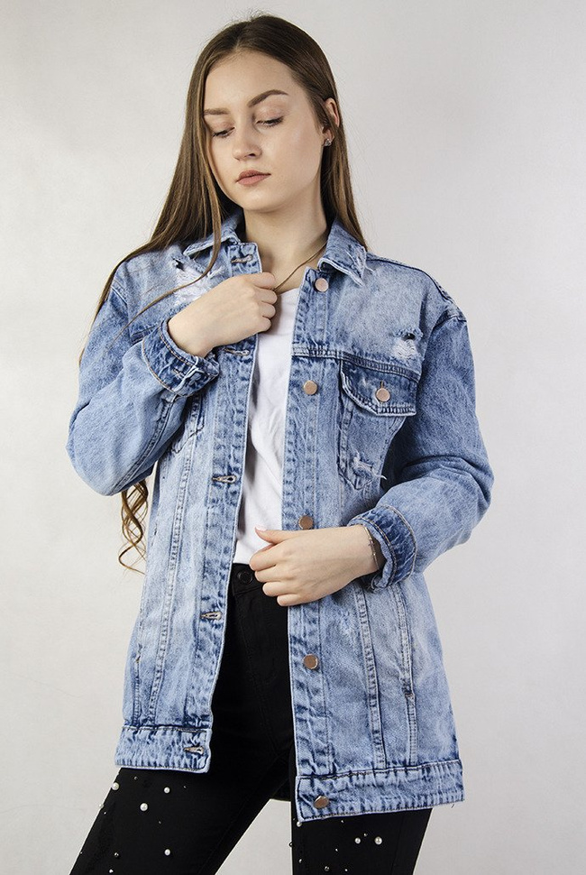 Kurtka jeansowa dłuższa z przetarciami