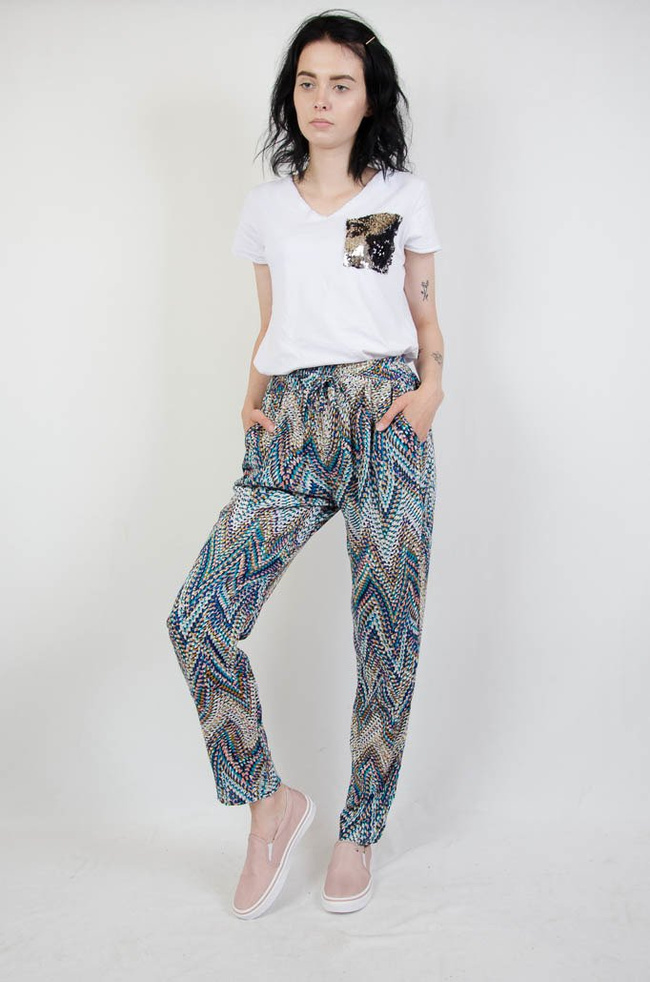 Spodnie alladynki wzorzyste- wielokolorowe