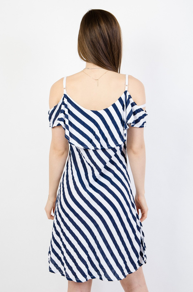 Sukienka w biało-granatowe pasy na ramiączka