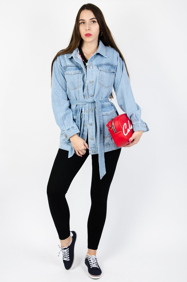 JASNA KURTKA JEANSOWA WIĄZANA W PASIE 