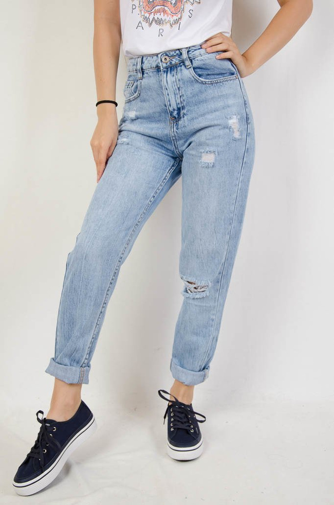 SPODNIE JEANSOWE TYPU BOYFRIEND Z PRZETARCIAMI