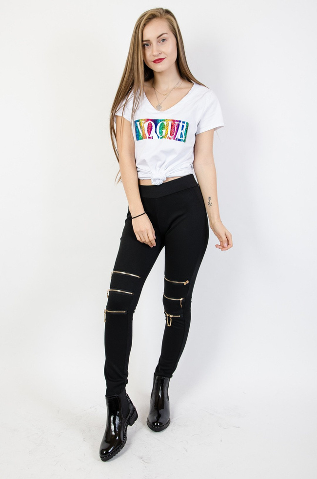 Czarne spodnie legginsy z zamkami na nogawkach