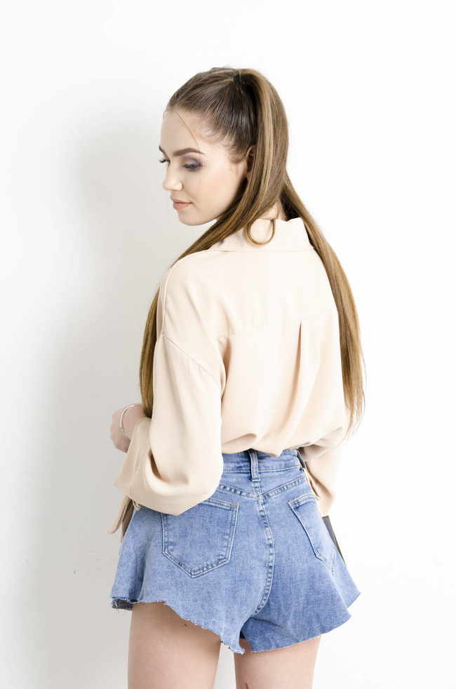 KOSZULA KRÓTKA ZE ŚCIĄGACZEM- BEŻOWA
