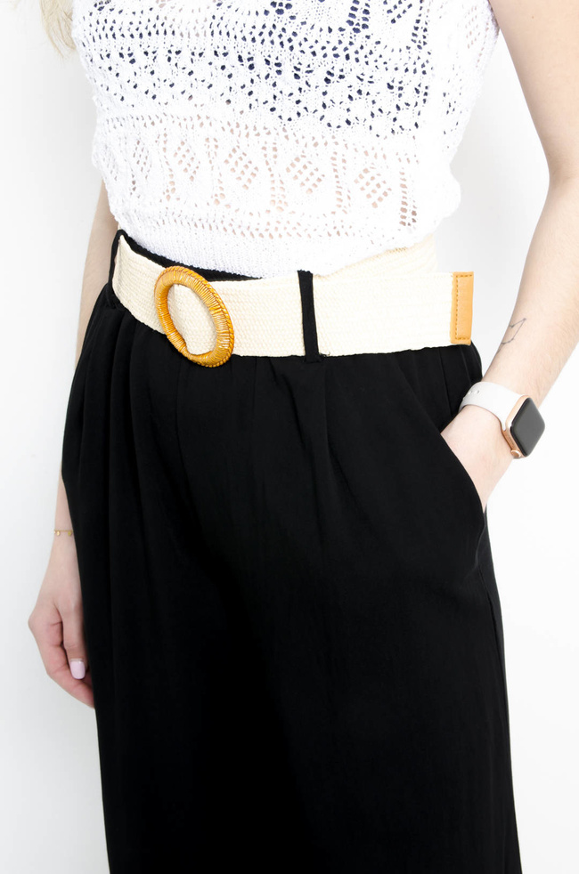 SPODNIE MATERIAŁOWE Z PLECIONYM PASKIEM- CZARNE