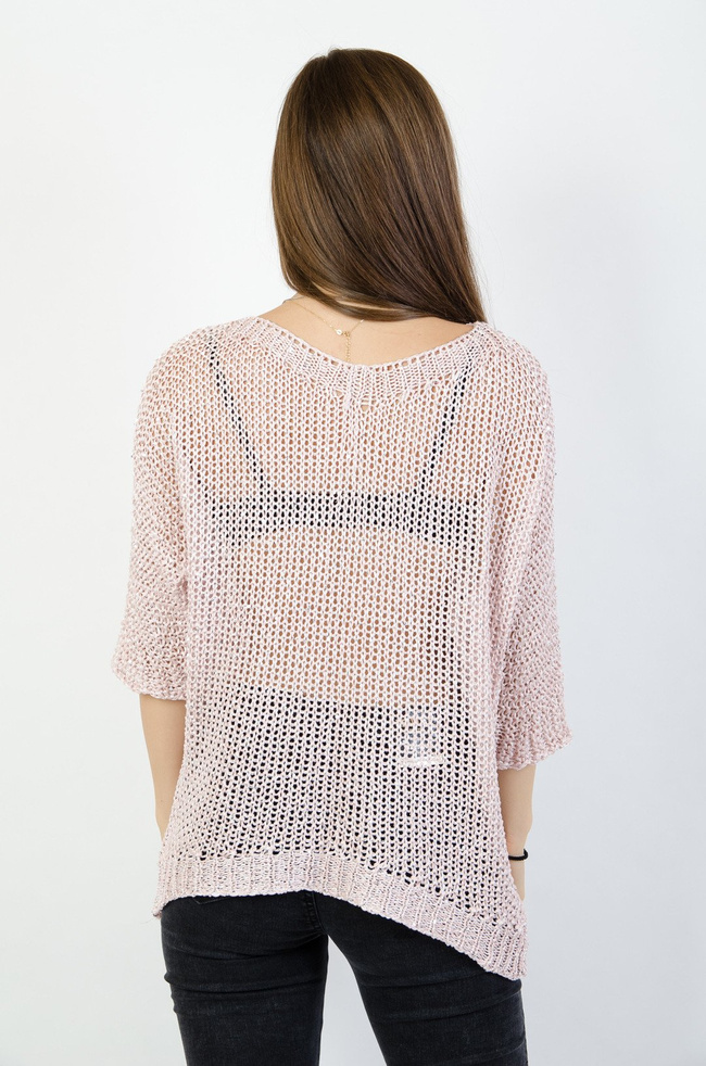 Różowy sweterek na krótki rękaw z cekinami