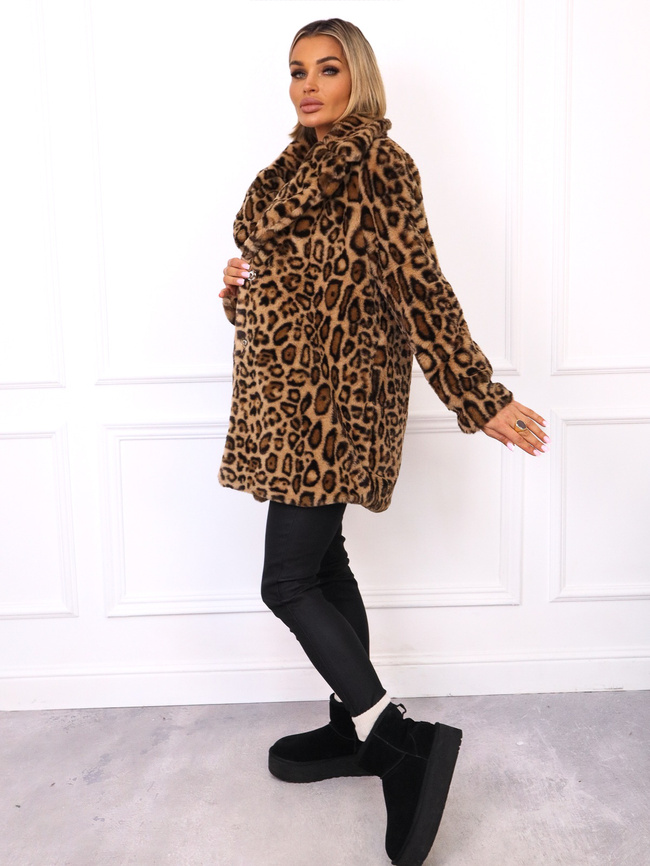 PŁASZCZ FUTRZANY Z KOŁNIERZEM- PANTERKA