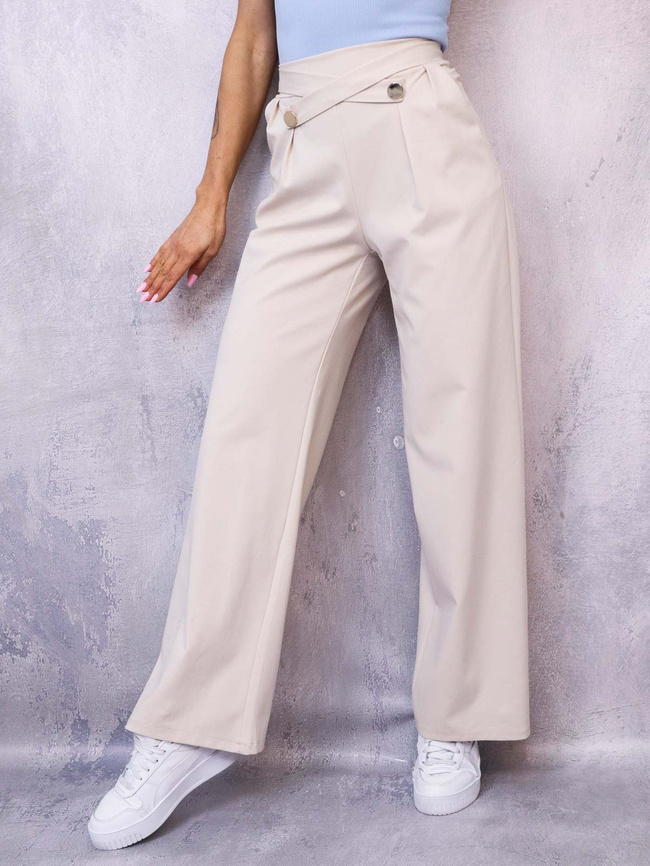 SPODNIE Z SZEROKIMI NOGAWKAMI I OZDOBNYMI PASKAMI- BEŻOWE
