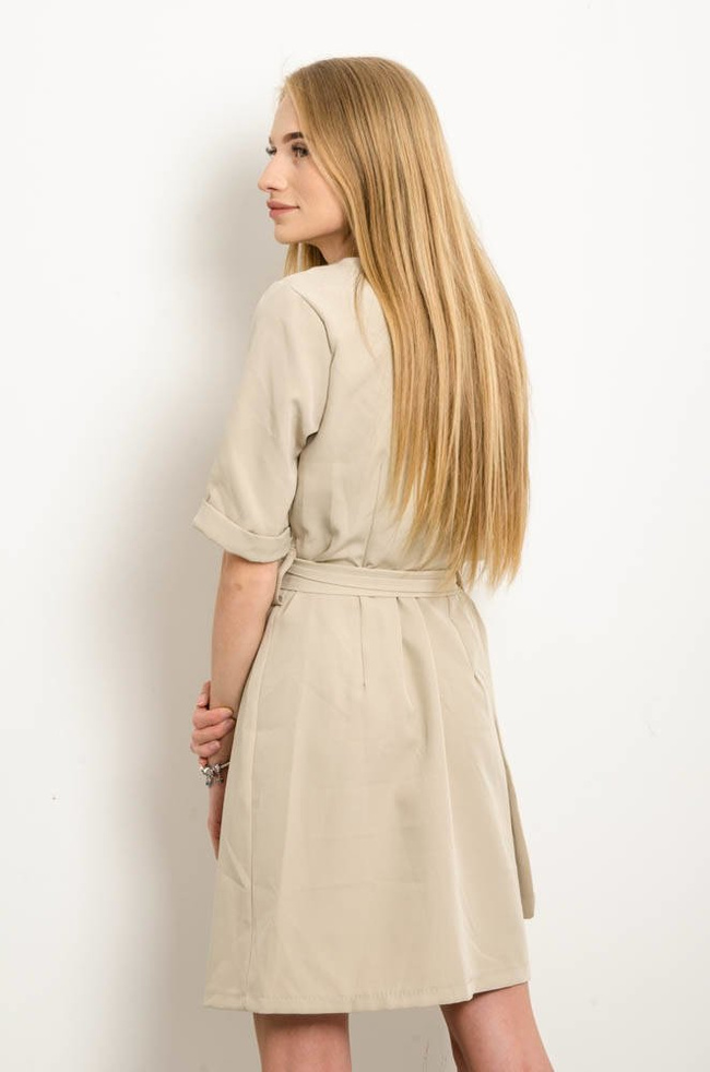 ELEGANCKA GARNITUROWA SUKIENKA Z OZDOBNYMI GUZIAKMI SZMIZJERKA -BEŻOWA