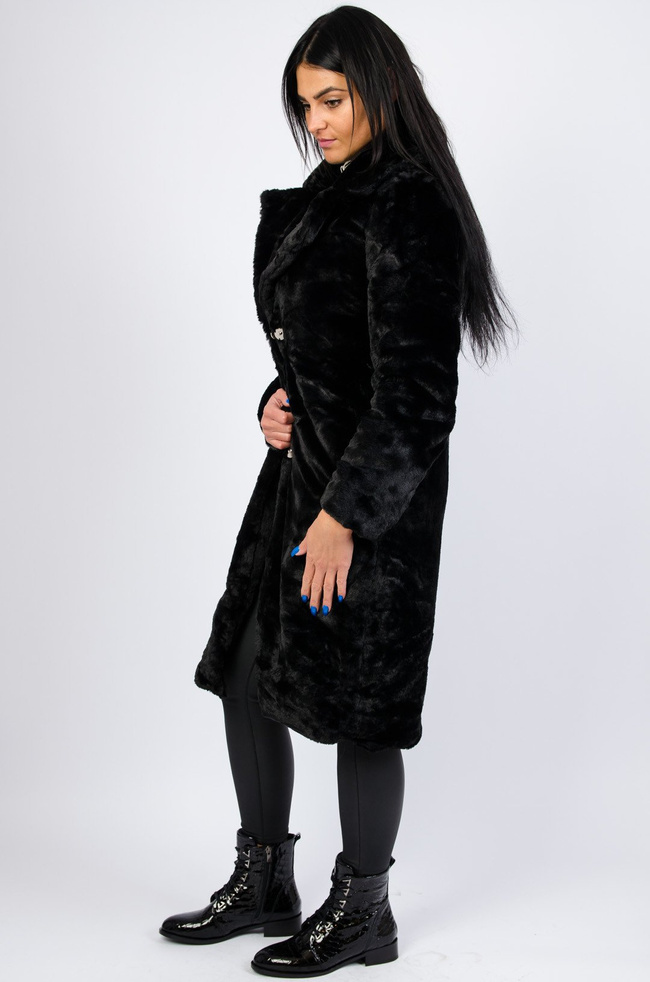 Czarny Płaszcz z miękkiego pluszu