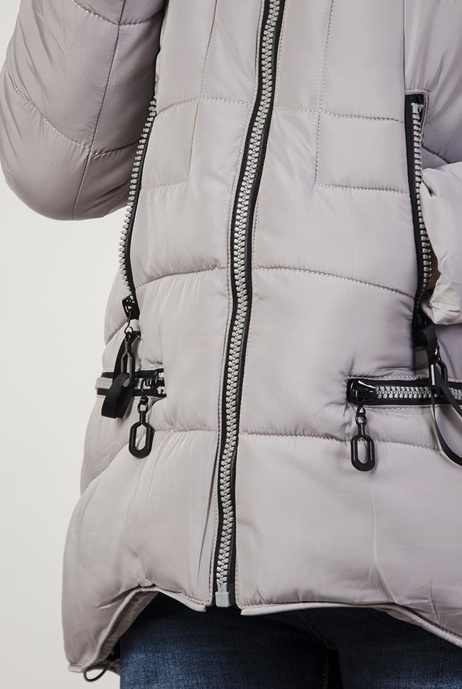 Ocieplana szara asymetryczna kurtka