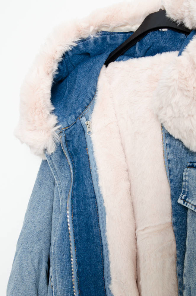 NIEBIESKA JEANSOWA KURTKA Z ODPINANYM FUTERKIEM