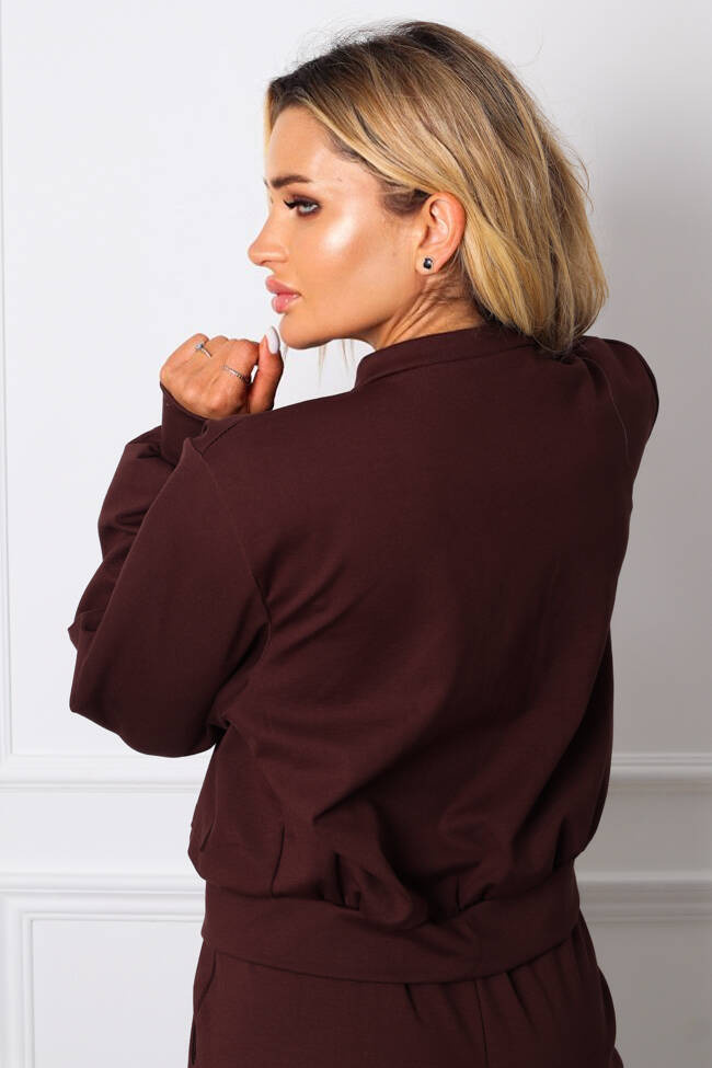 BLUZA BOMBERKA ZAPINANA NA ZATRZASKI- BRĄZOWA