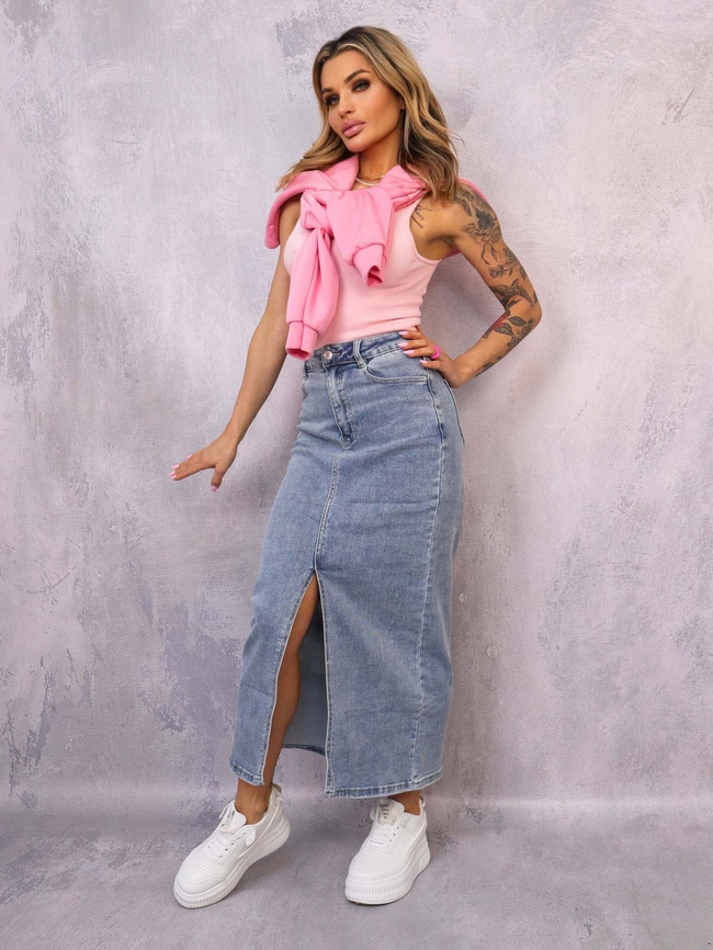 SPÓDNICA JENASOWA MAXI Z ROZPORKIEM 