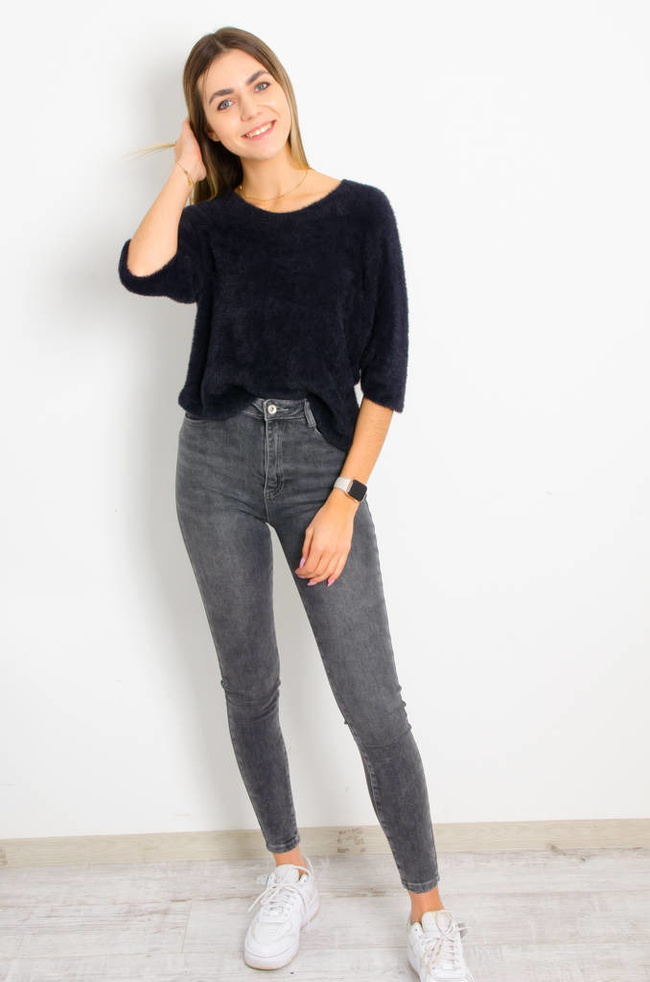 SZARE SPODNIE JEANSOWE PUSH UP Z PRZETARCIAMI- BARDZO WYSOKI STAN