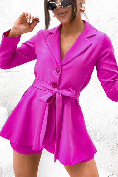 KOMBINEZON WIĄZANY W PASIE ZAPINANY NA GUZIKI- RÓŻOWY