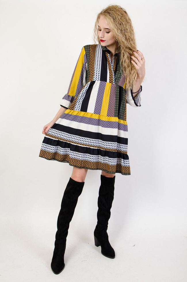 Żółto-zielona wzorzysta sukienka Oversize