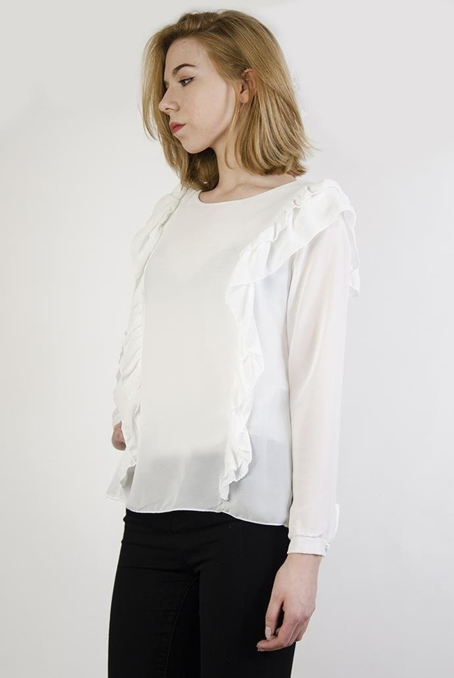 Biała bluzka z falbankami po bokach