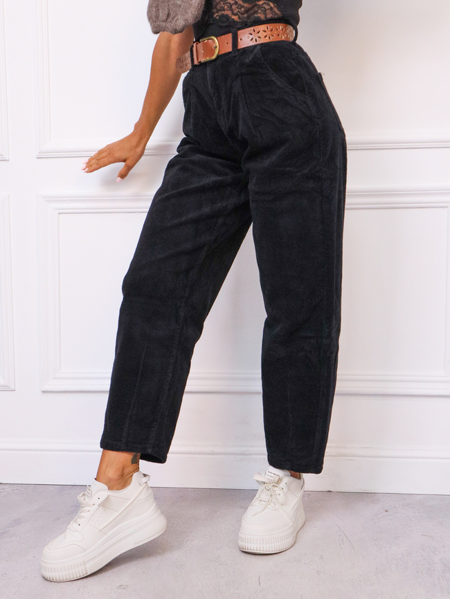 SPODNIE SZTRUKSOWE MOM FIT Z PRZESZYCIAMI NA DOLE NOGAWEK+ PASEK