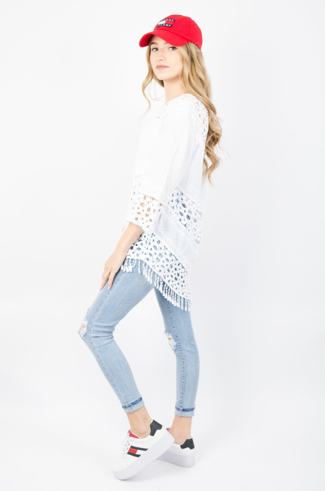 BIAŁA BLUZKA Z ASYMETRYCZNYM DOŁEM