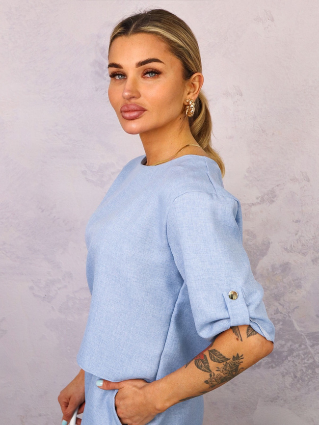 KOMPLET MATERIAŁOWY BLUZKA+ SPODNIE- NIEBIESKI